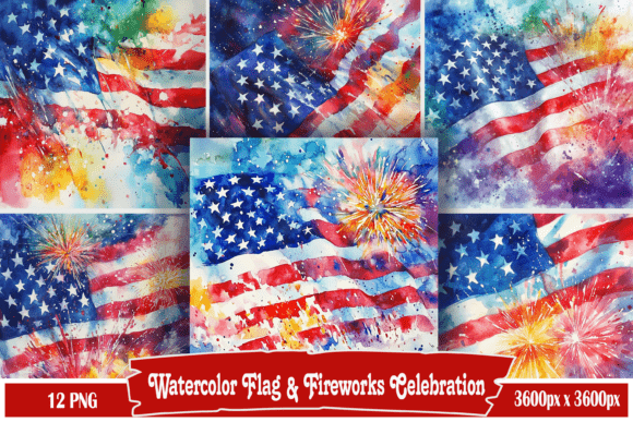 Download Watercolor Flag &amp; Fireworks Celebration - Fireworks celebration Collection