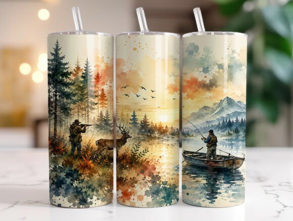 Download Watercolor Hunting Fishing Tumbler Wraps - Fishing tumbler Collection