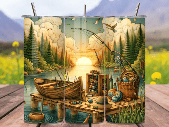 Download Lake Sunset Fishing Tumbler Wrap PNG - Fishing tumbler Collection